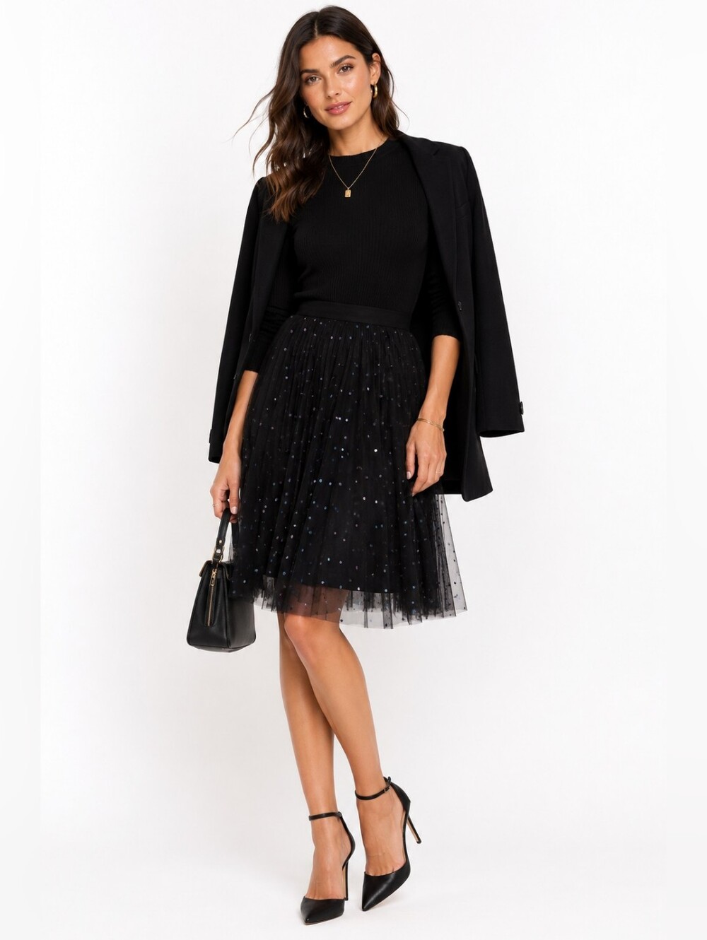 Express Vintage Tulle Black Pleated Sequin Skirt Tie Waist Whimseygoth Size 7/8